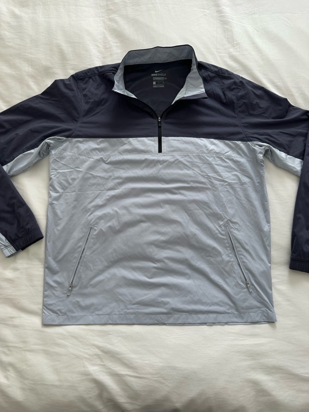 Nike Men's Two-Tone Gray and Navy Quarter-Zip Wind Jacket